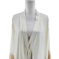 Flora Nikrooz NEW Rosa Kimono Satin Lace Trim Robe in Ivory Size M