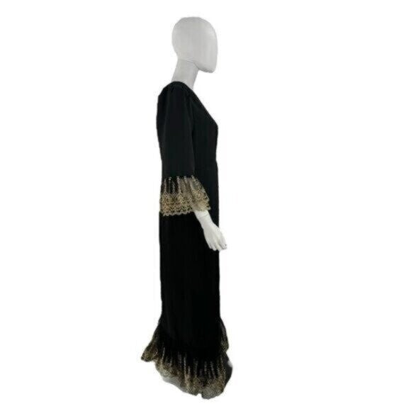 Pomander Place NEW Black Lillith Gold Lace Formal Maxi Dress Size L