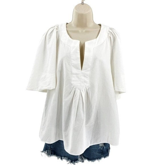 Pomander Place | NEW White Finley Coastal Flutter Sleeve Pleated Top Size M