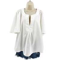 Pomander Place | NEW White Finley Coastal Flutter Sleeve Pleated Top Size M
