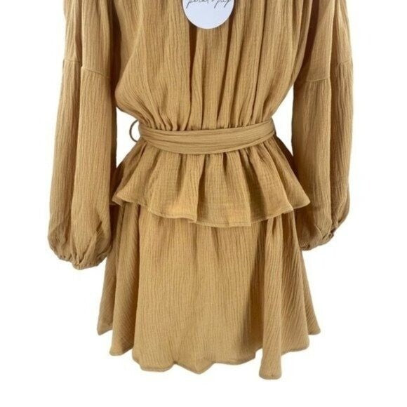 Petal & Pup NEW Callie Off the Shoulder Gauzy Ruffle Mini Dress Yellow Size M