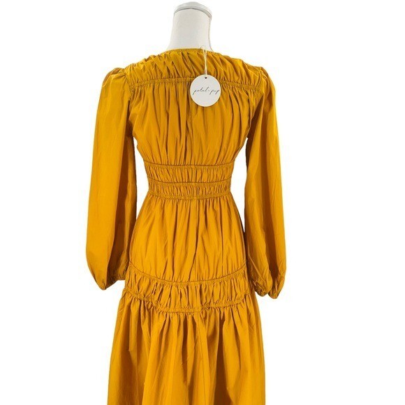 Petal & Pup NEW Dani Long Sleeve Cotton Maxi Dress in Mustard Yellow Size XS