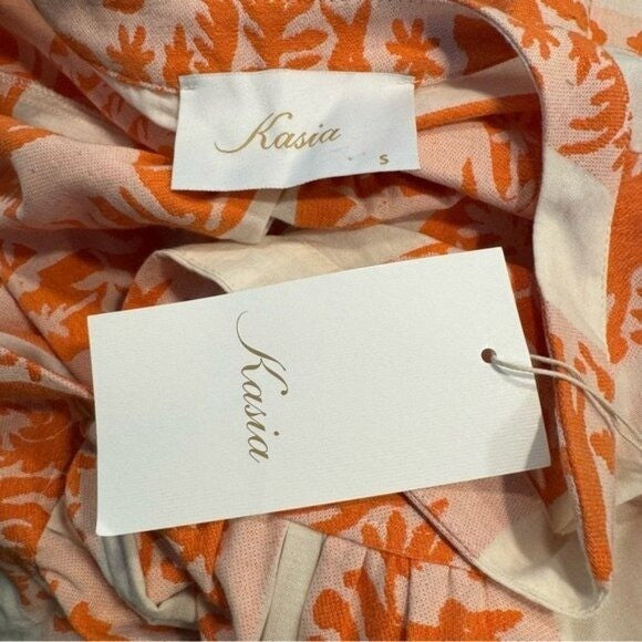 Tuckernuck NEW Kasia Ecru Clio Ruffle Mini Dress in Orange and Ivory Size XS