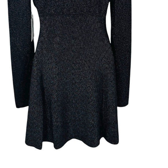Hyacinth House NEW Black Metallic Long Sleeve Selena Knit Mini Dress Size XS