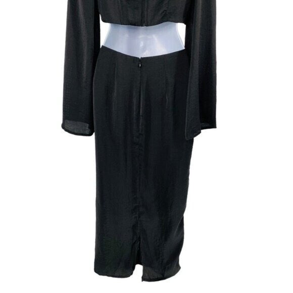 Petal & Pup NEW Sienna Satin Formal Black Midi Dress Matching Set Size S