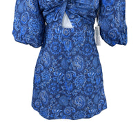 Hyacinth House NEW Blue Mod Paisley Bianca Puff Sleeve V Neck Mini Dress Size XL