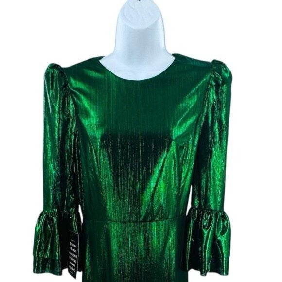 Pomander Place | NEW Emerald Crinkle Lurex Lillith Maxi Dress Size XL