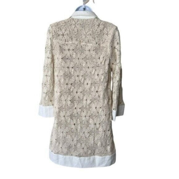 Tuckernuck NEW Tan Crochet Collier Collared Coastal Mini Dress Size L