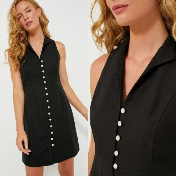 Tuckernuck NEW Black Leighton Linen Sleeveless Button Down Mini Dress Size XS