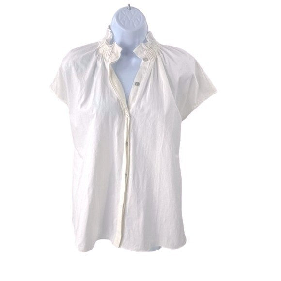 Pomander Place | NEW White Rae Ruffle Collar Short Sleeve Blouse Size S