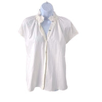 Pomander Place | NEW White Rae Ruffle Collar Short Sleeve Blouse Size S