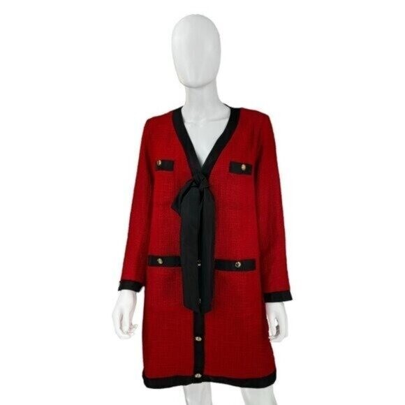Pomander Place NEW Red Coco Tweed Long Sleeve Retro Preppy Mini Dress Size XL