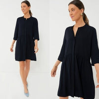 Tuckernuck NEW Navy Blue Royal Shirt Crepe Relaxed Fit Classic Mini Dress Size M