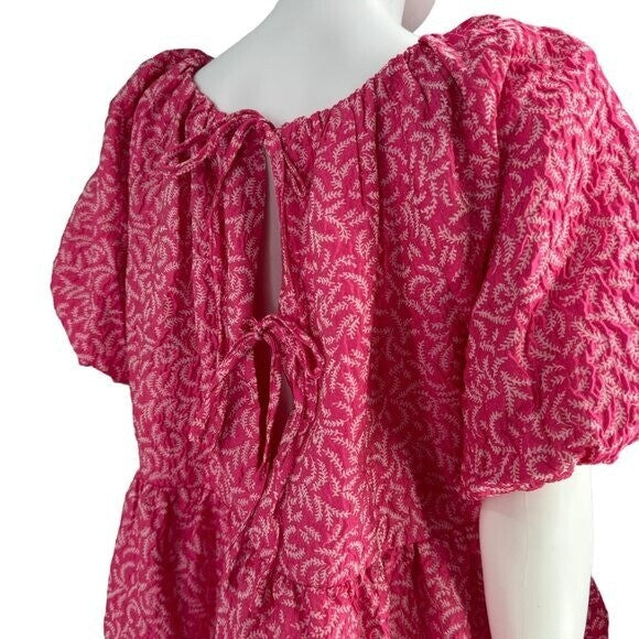 Hyacinth House NEW Textured Fuschia Belinda Pink Babydoll Mini Dress Size L
