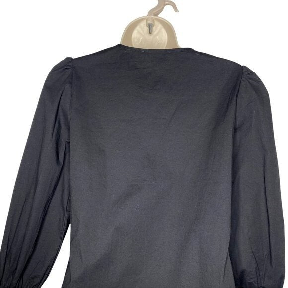 Pomander Place | NEW Easton Swing V Neck Long Sleeve Blouse in Black Size XS