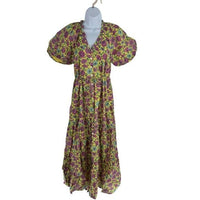 Banjanan NEW Poppy Puff Sleeve Daisy Floral Yellow Purple Maxi Dress Size M