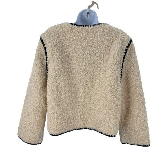 Hyacinth House NEW Cream Textured Scalloped Edge Jacket Teddy Coat Size Large