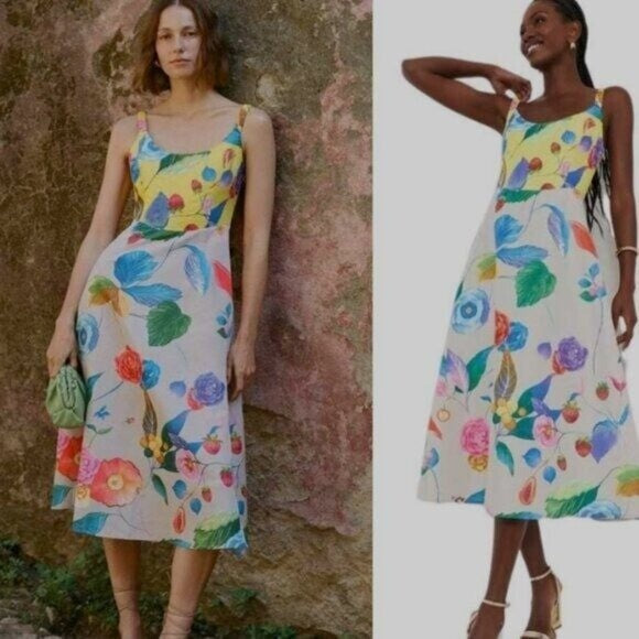 Tuckernuck NEW Vivid Jardin Dominique Fit and Flare Floral Midi Sun Dress L