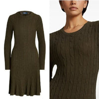 Polo Ralph Lauren NEW Green Cable Knit Long Sleeve Knee Length Casual Dress XL