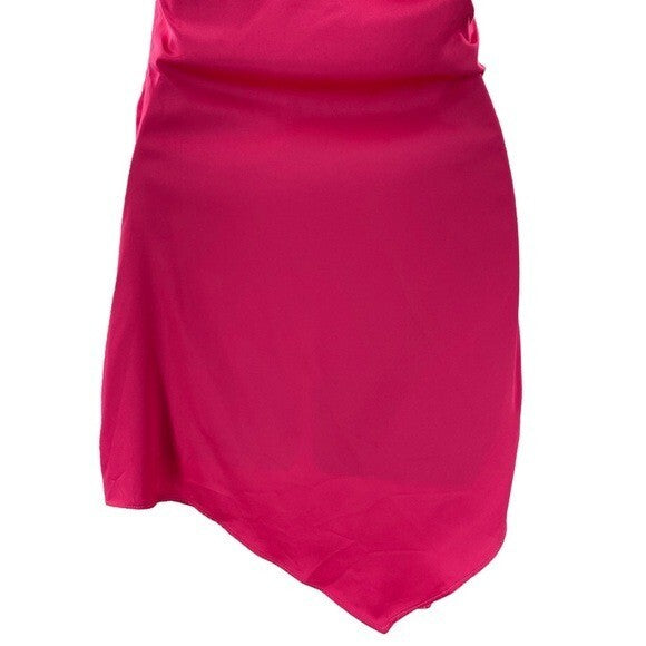 Baobab NEW Celia Satin One Shoulder Barbiecore Mini Dress in Frambuesa Size XS