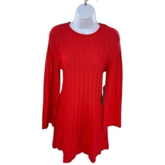 Pomander Place | NEW Red Adi Knit Round Neckline Bell Sleeve Mini Dress Size XXL