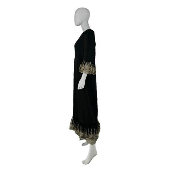 Pomander Place NEW Black Lillith Gold Lace Formal Maxi Dress Size M