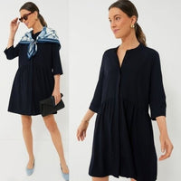 Tuckernuck NEW Navy Blue Royal Shirt Crepe Relaxed Fit Classic Mini Dress Size M