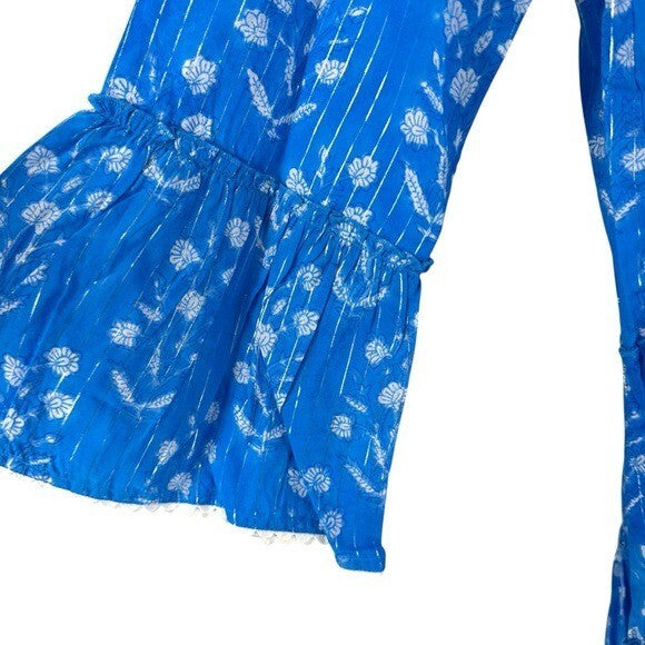 Juliet Dunn NEW Sapphire Small Flower Lurex Flared Sleeve Mini Dress Size S