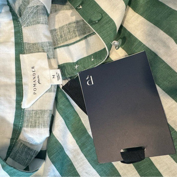 Tuckernuck Pomander Place NEW Green Stripe Linen Maryse Mini Caftan Dress Size M