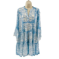 Juliet Dunn NEW Pastel Blue Palladio Flared Sleeve Mini Dress Blue White Size S