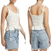 Farm Rio NEW White Flowers Crochet Handmade Peplum Scoop Neck Top Size XL