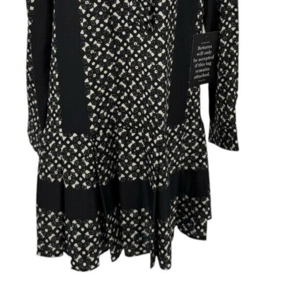 Tuckernuck NEW Black Geo Tate Tencel Long Sleeve Drop Waist Mini Dress Size XS