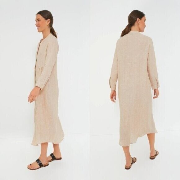 Pomander Place NEW Flax Lydell Tan Long Sleeve Button Down Maxi Dress Size Large