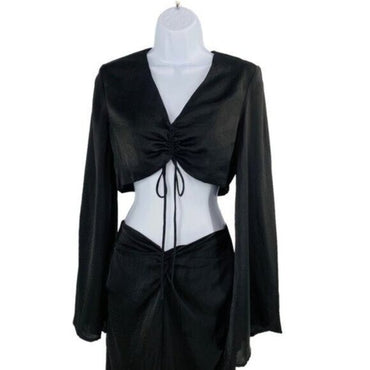 Petal & Pup NEW Sienna Satin Formal Black Midi Dress Matching Set Size M