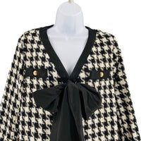 Pomander Place | NEW Coco Tweed Houndstooth Bow Mini Dress Black White Size XXL