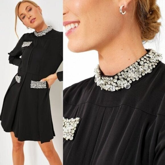 Tuckernuck NEW Embellished Black Hoyt Rhinestone Long Sleeve Mini Dress Size 3XL