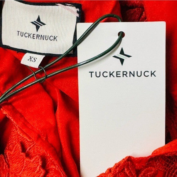 Tuckernuck | NEW Red Guipure Classy Lace Faye Bow Preppy Blouse Size XS