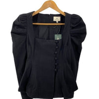 Tuckernuck NEW Black Calla Structured Puff Sleeve Button Blouse Size Small