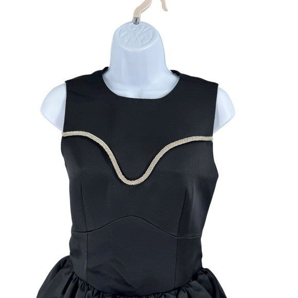 Tanya Taylor Black Noaki Embellished Sleeveless Drop Waist Mini Dress Size 0