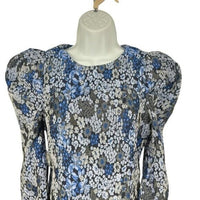 Hyacinth House NEW Blue Jacquard Priscilla Floral Puff Sleeve Blouse Size XXS