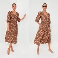 Tuckernuck NEW Rosewood Chintz Marlena Floral Brown Boho Midi Dress Size L