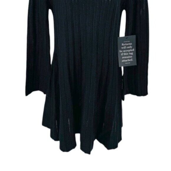 Pomander Place NEW Black Adi Long Belle Sleeve Ribbed Knit Mini Dress Size XL