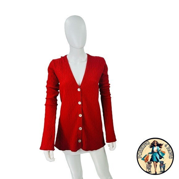 Aisling Camps | NEW River Wool Blend Long Sleeve V-Neck Cardigan in Rust Size M