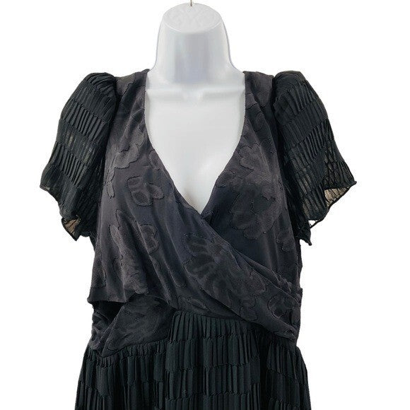 LoveShackFancy Patrona Pleated Lace Little Black Mini Party Dress Size 12