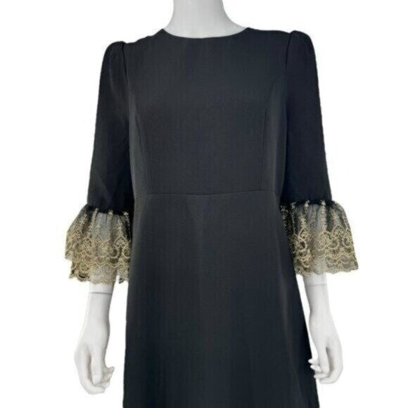 Pomander Place NEW Black Lillith Gold Lace Formal Maxi Dress Size L