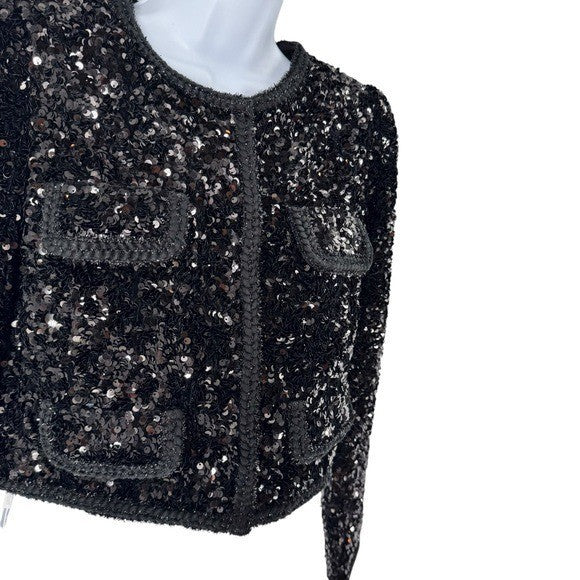 Self-Portrait NEW Black Sequin Cropped Evening Cocktail Party Jacket Size 0 XS