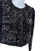 Self-Portrait NEW Black Sequin Cropped Evening Cocktail Party Jacket Size 0 XS