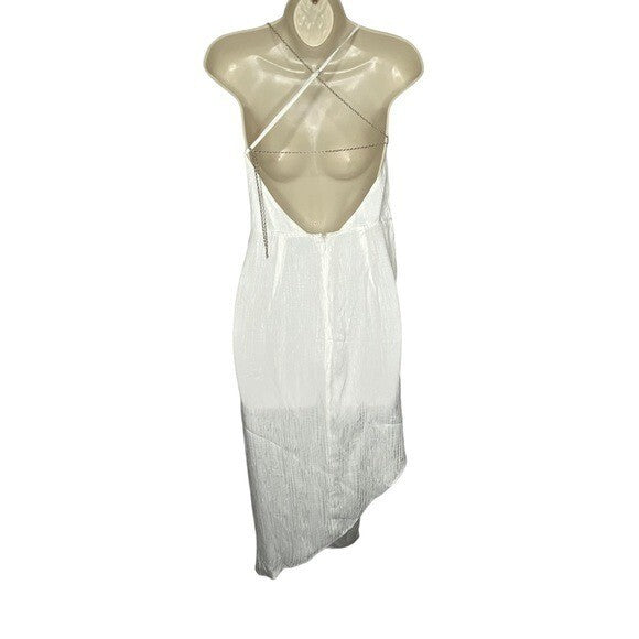 NWT Michael Costello x REVOLVE Tessa Satin Chain Midi Dress Ivory Size XS
