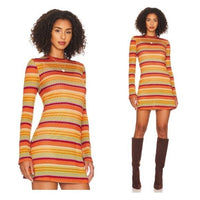 Only Hearts NEW Kingston Bell Sleeve Crochet Mini Dress in Orange Multi Size XS