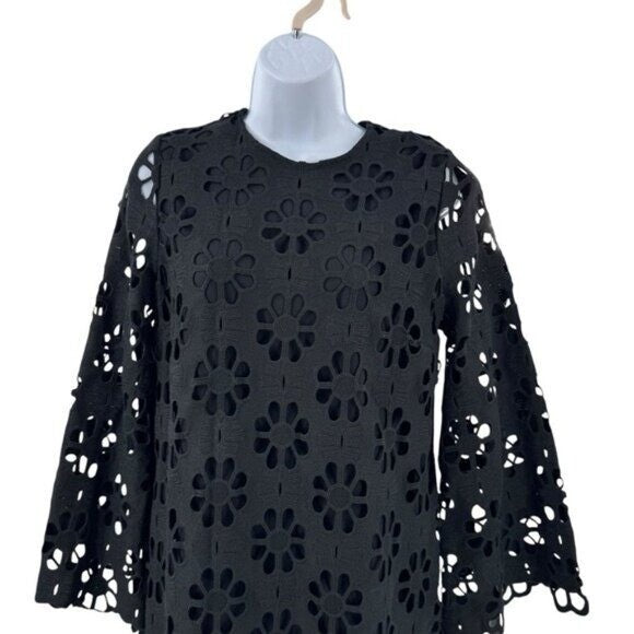 Tuckernuck NEW Noir Eyelet Hutton Long Sleeve Cotton Formal Midi Dress Size S